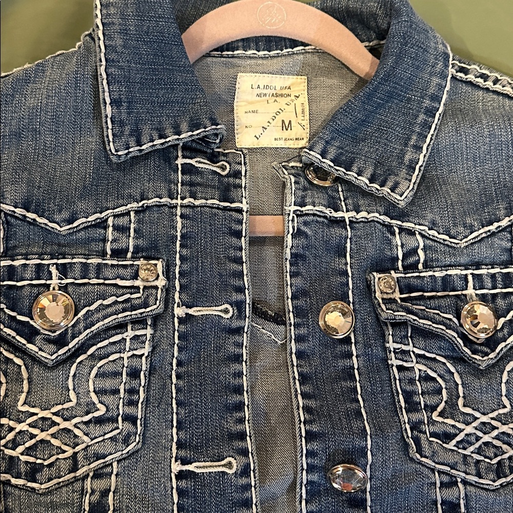 Denim Jacket with Crystal Buttons